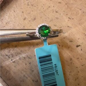 Elegant Silver Ring with Green Nano Emerald Size 9